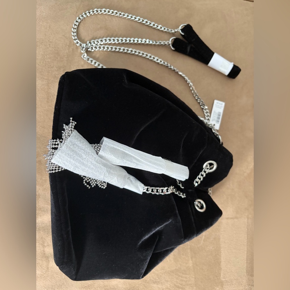 White House Black Market Black Velvet Bag with Silver Chain